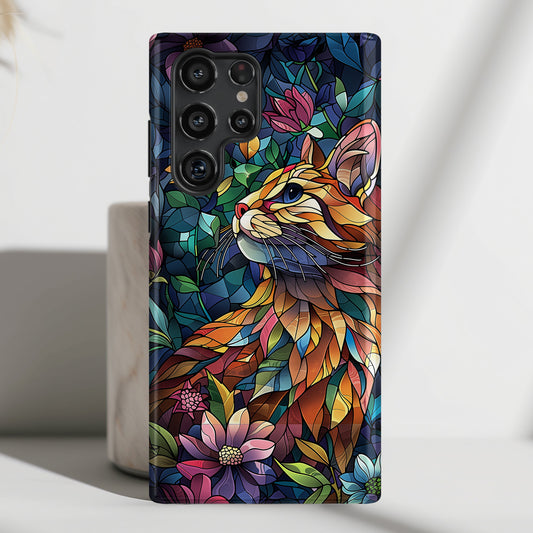 Elegant Colourful Cat Stained Glass Design Samsung Phone Case