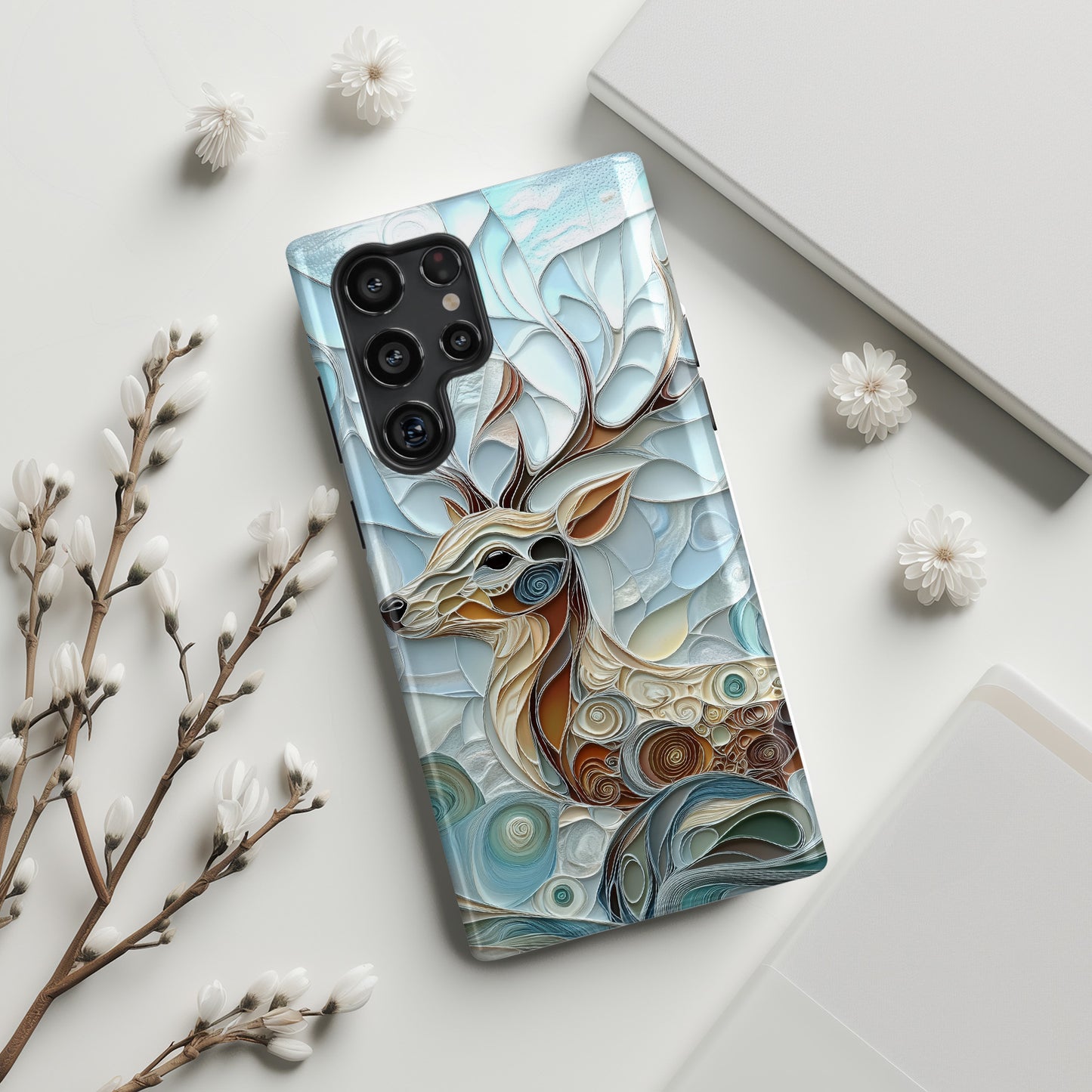 Elegant Deer Quilling Art Design Phone Case for Galaxy S series Phones