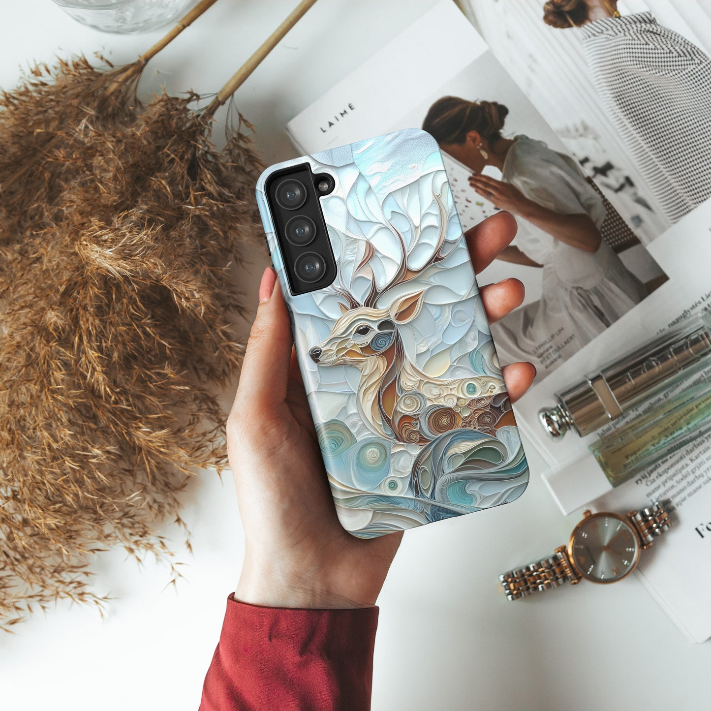 Elegant Deer Quilling Art Design Phone Case for Galaxy S series Phones