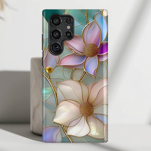 Elegant Floral Stained Glass Effect Design Case for Galaxy S series Phones