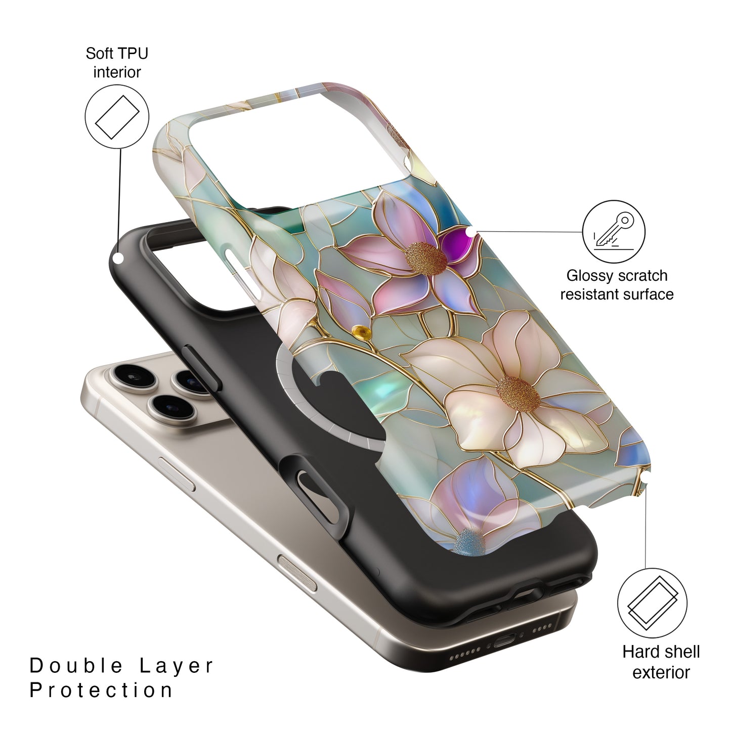 Elegant Floral Stained Glass Effect Design iPhone Case