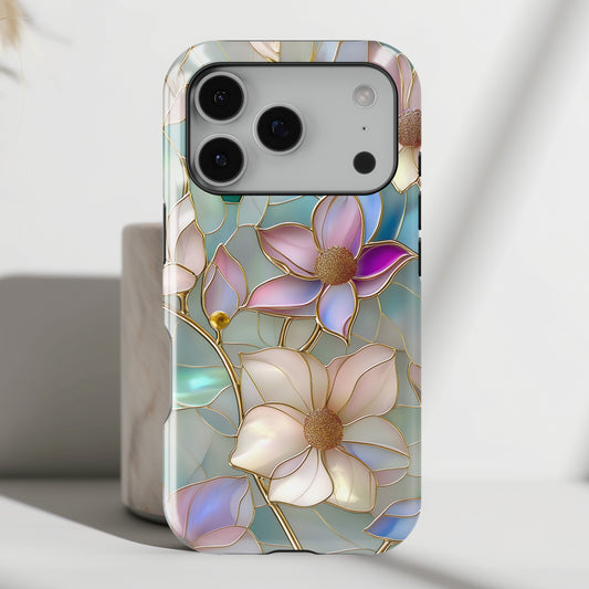 Elegant Floral Stained Glass Effect Design iPhone Case