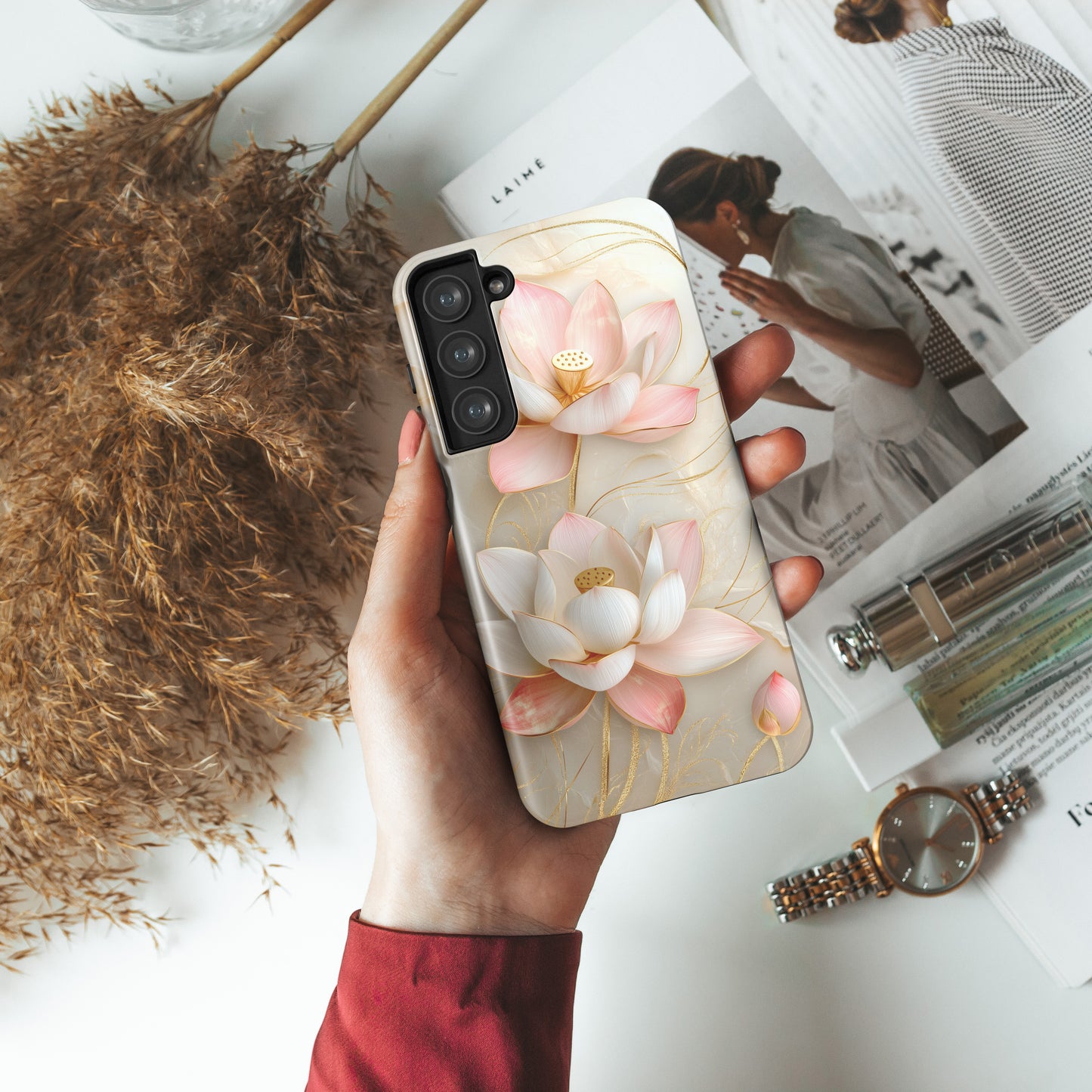 Elegant Lotus Design Phone Case for Galaxy S series Phones
