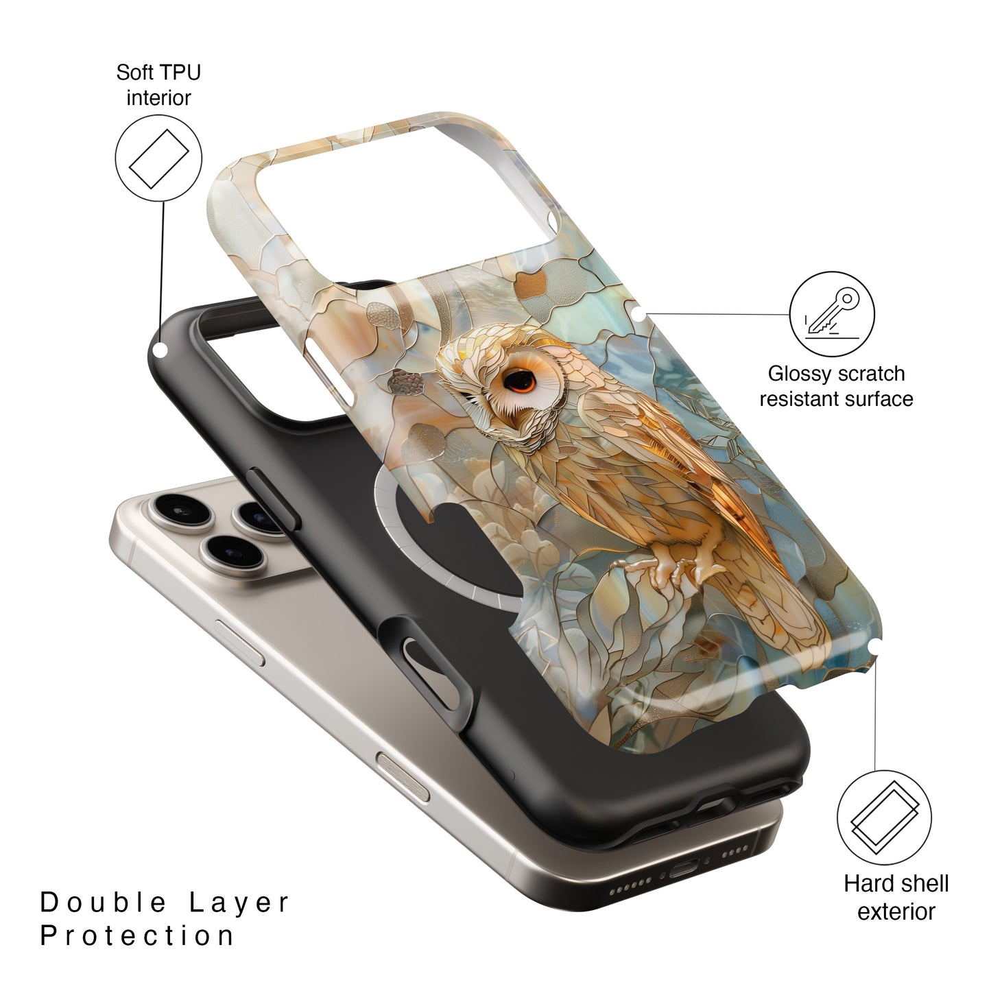 Elegant Owl Stained Glass Design iPhone Case