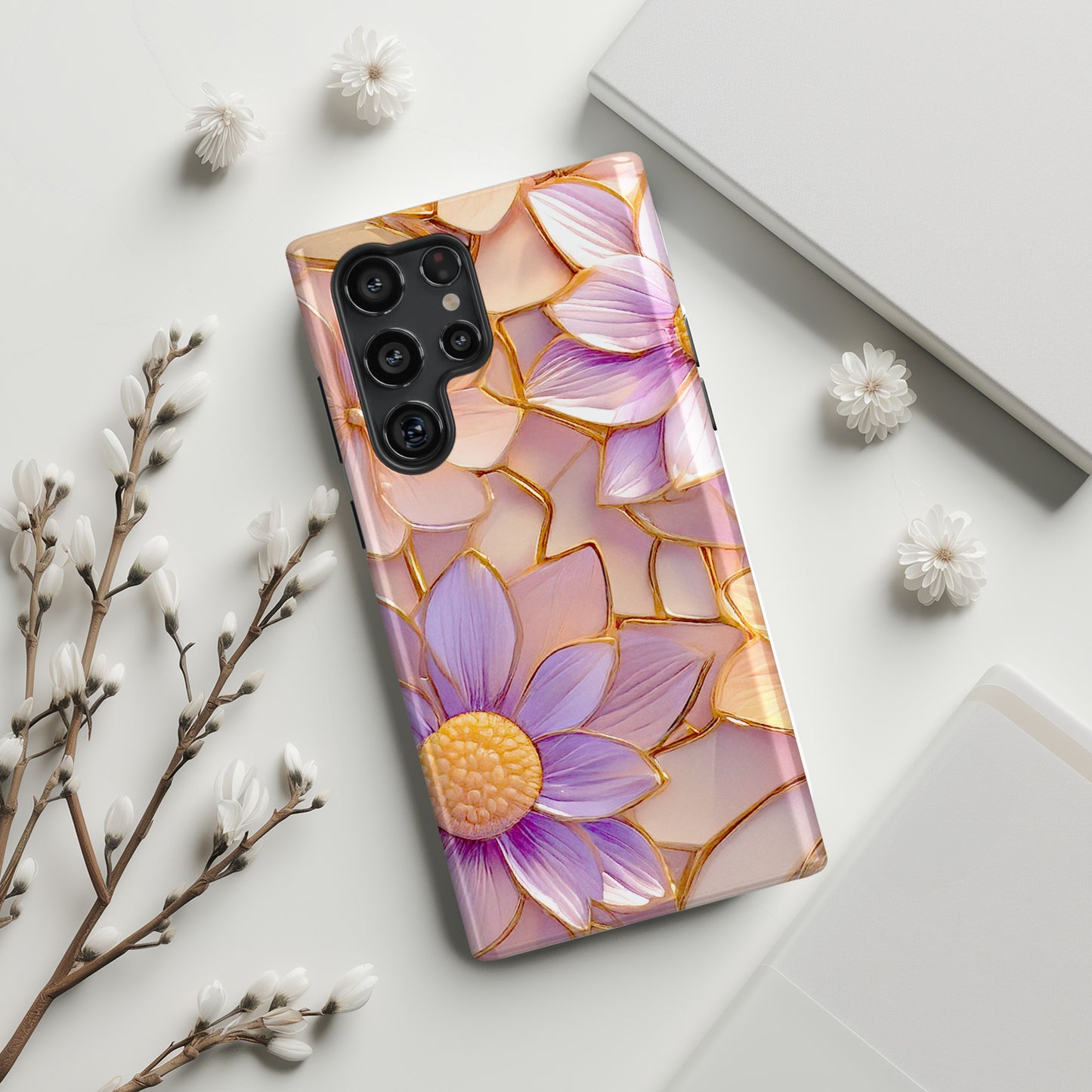 Elegant Pink Purple Floral Design Case for Galaxy S series Phones