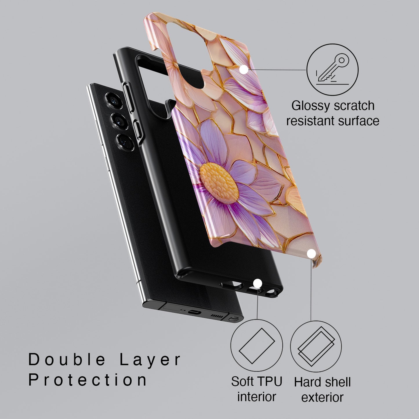 Elegant Pink Purple Floral Design Case for Galaxy S series Phones