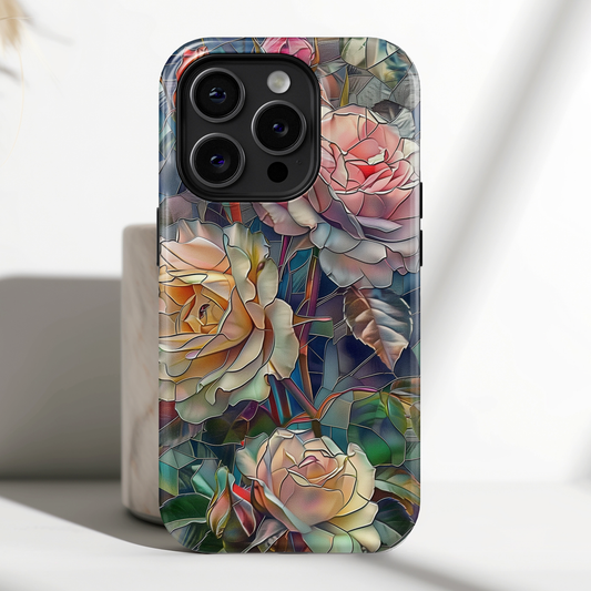 Elegant Roses Stained Glass Design iPhone Case