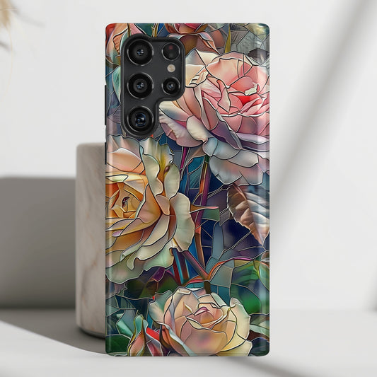 Elegant Roses Stained Glass Design Samsung Phone Case