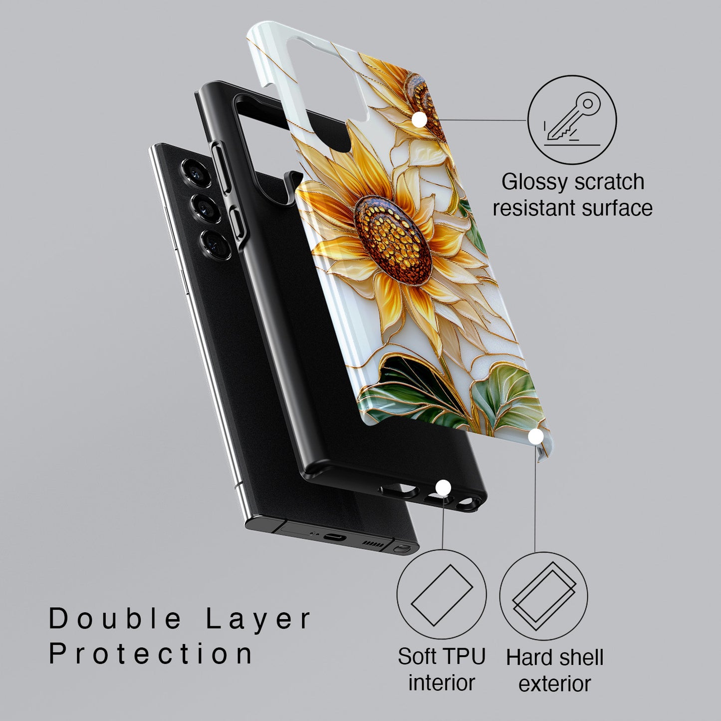 Elegant Sunflowers Stained Glass Design Phone Case for Galaxy S series Phones