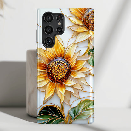 Elegant Sunflowers Stained Glass Design Phone Case for Galaxy S series Phones