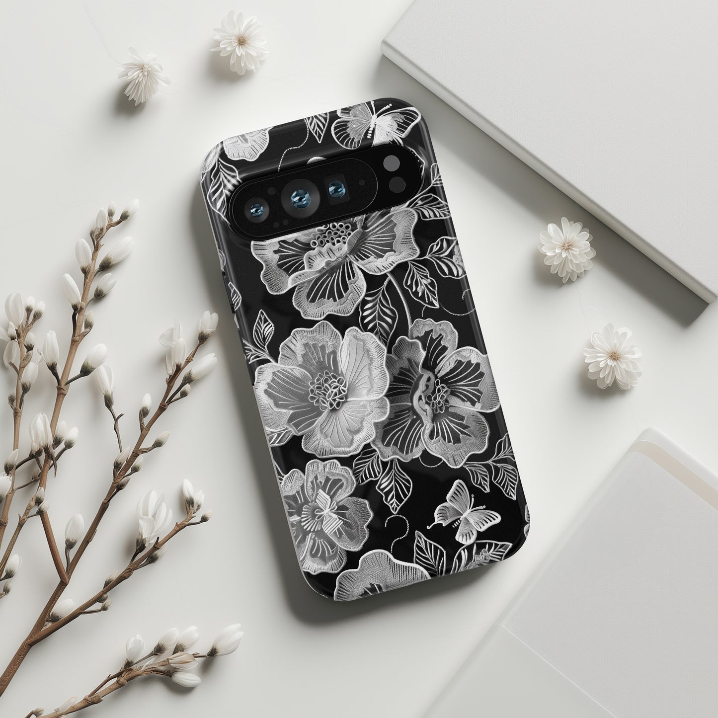 Elegant Vintage Black Lace Floral Design Phone Case for Google Pixel