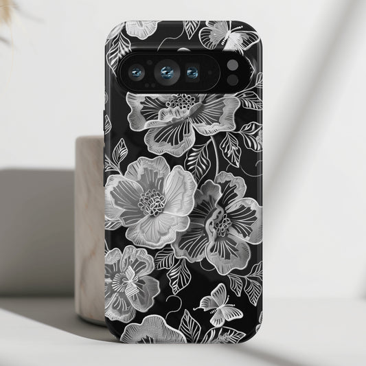Elegant Vintage Black Lace Floral Design Phone Case for Google Pixel
