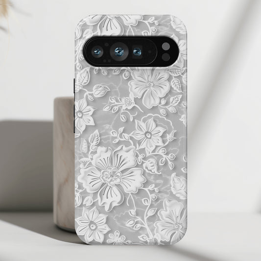 Elegant White Floral Lace Design Phone Case for Google Pixel