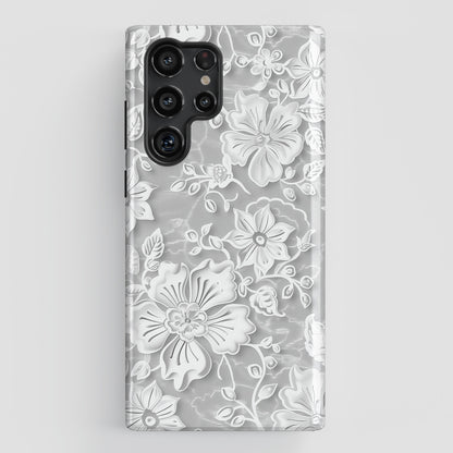 Elegant White Floral Lace Design Samsung Phone Case