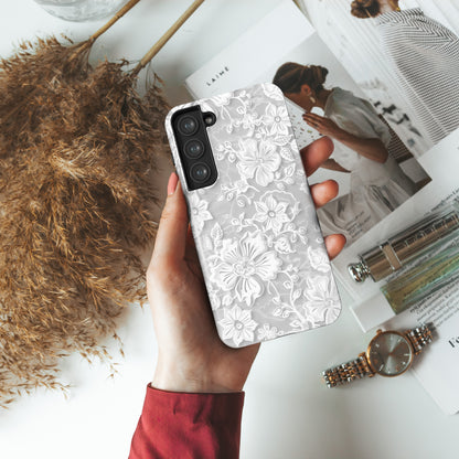 Elegant White Floral Lace Design Samsung Phone Case