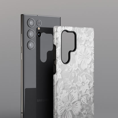 Elegant White Floral Lace Design Samsung Phone Case