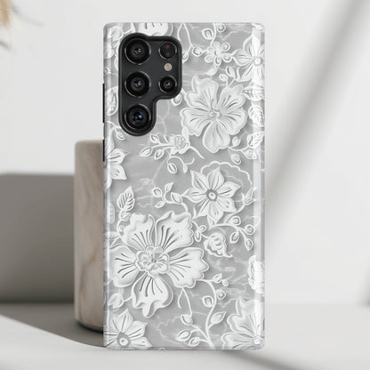 Elegant White Floral Lace Design Samsung Phone Case