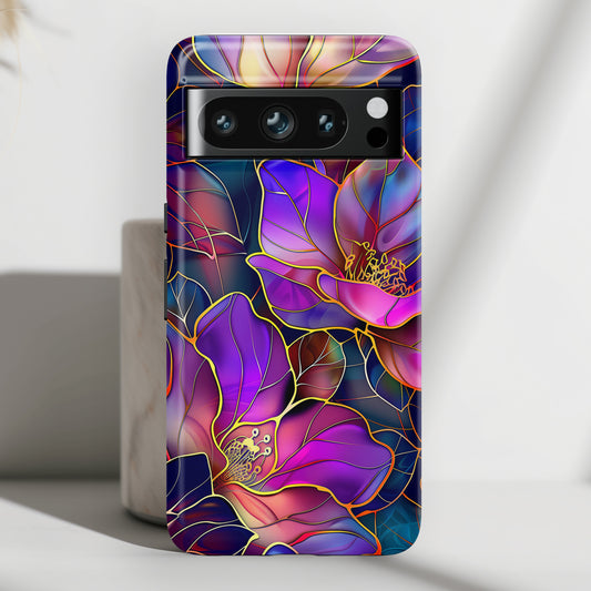 Enchanted Purple Flower Stained Glass Design Google Pixel Phone Case