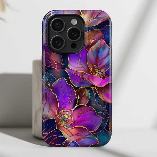 Enchanted Purple Flower Stained Glass Design iPhone Case