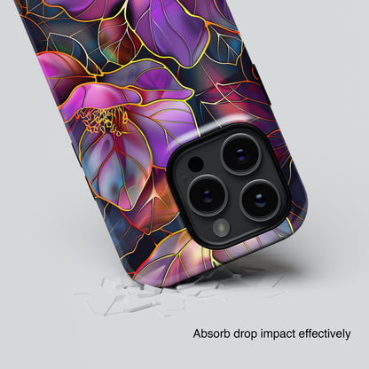 Enchanted Purple Flower Stained Glass Design iPhone Case