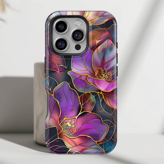 Enchanted Purple Flower Stained Glass Design iPhone Case