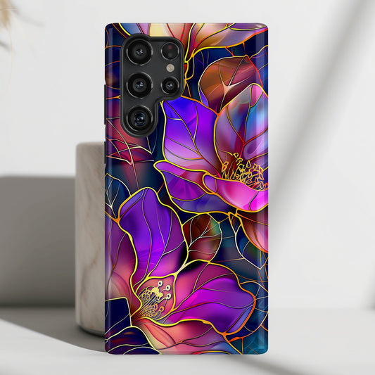 Enchanted Purple Flower Stained Glass Design Samsung Phone Case