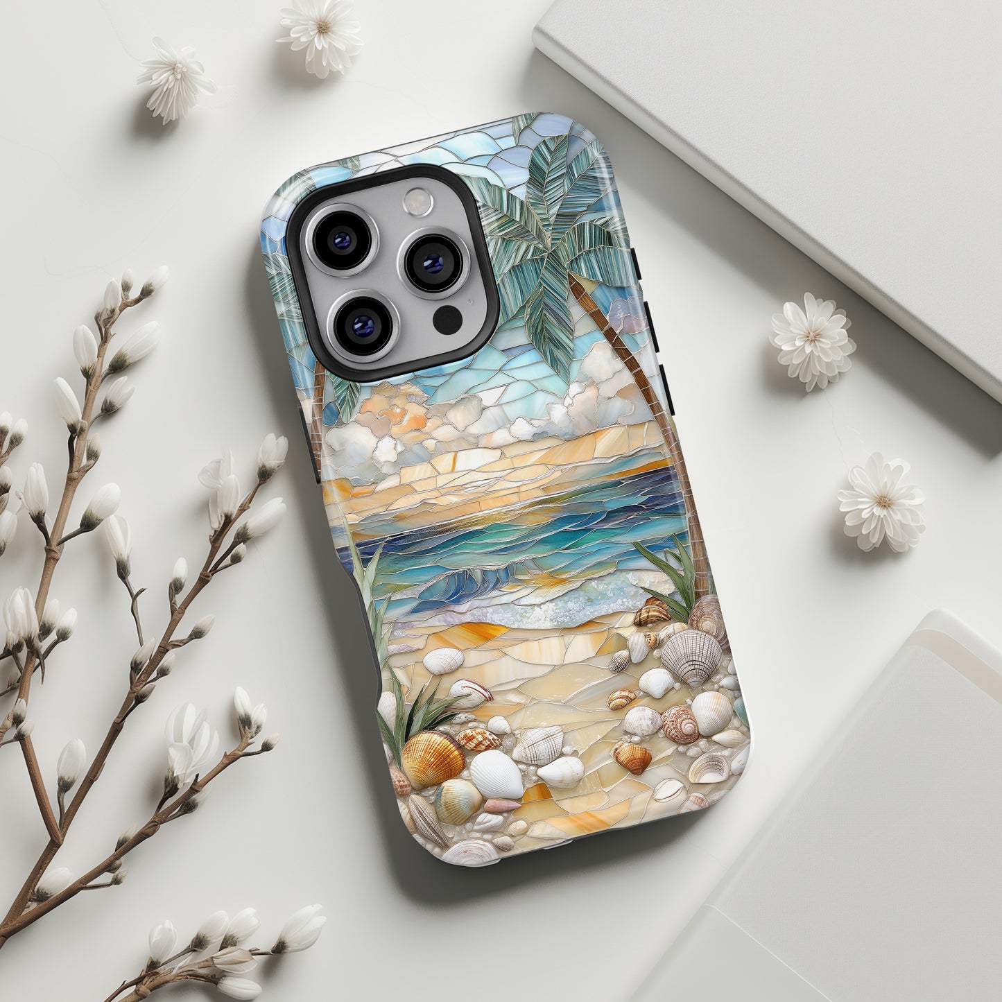 Enchanting Beach Stained Glass Mosaic Design iPhone Case