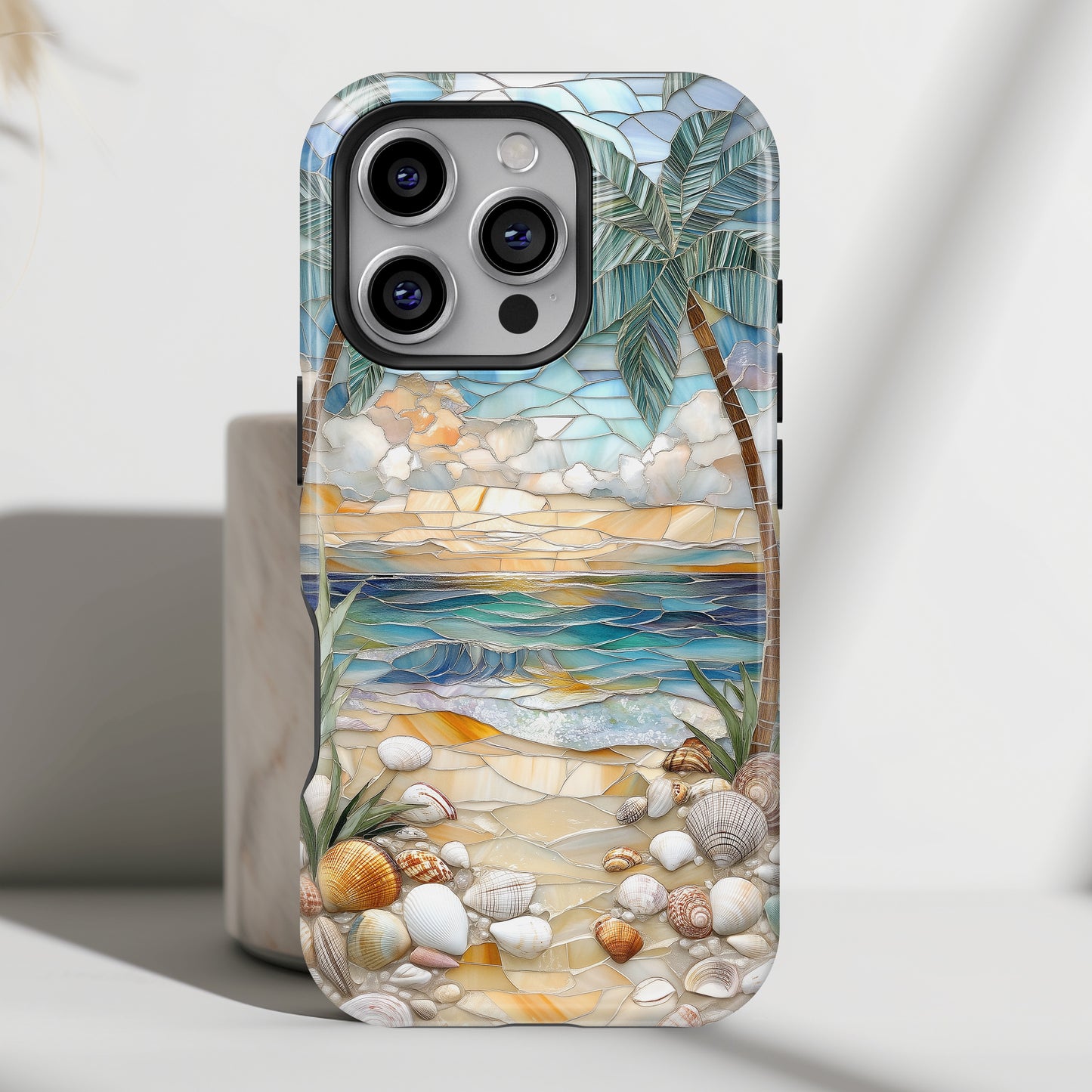 Enchanting Beach Stained Glass Mosaic Design iPhone Case