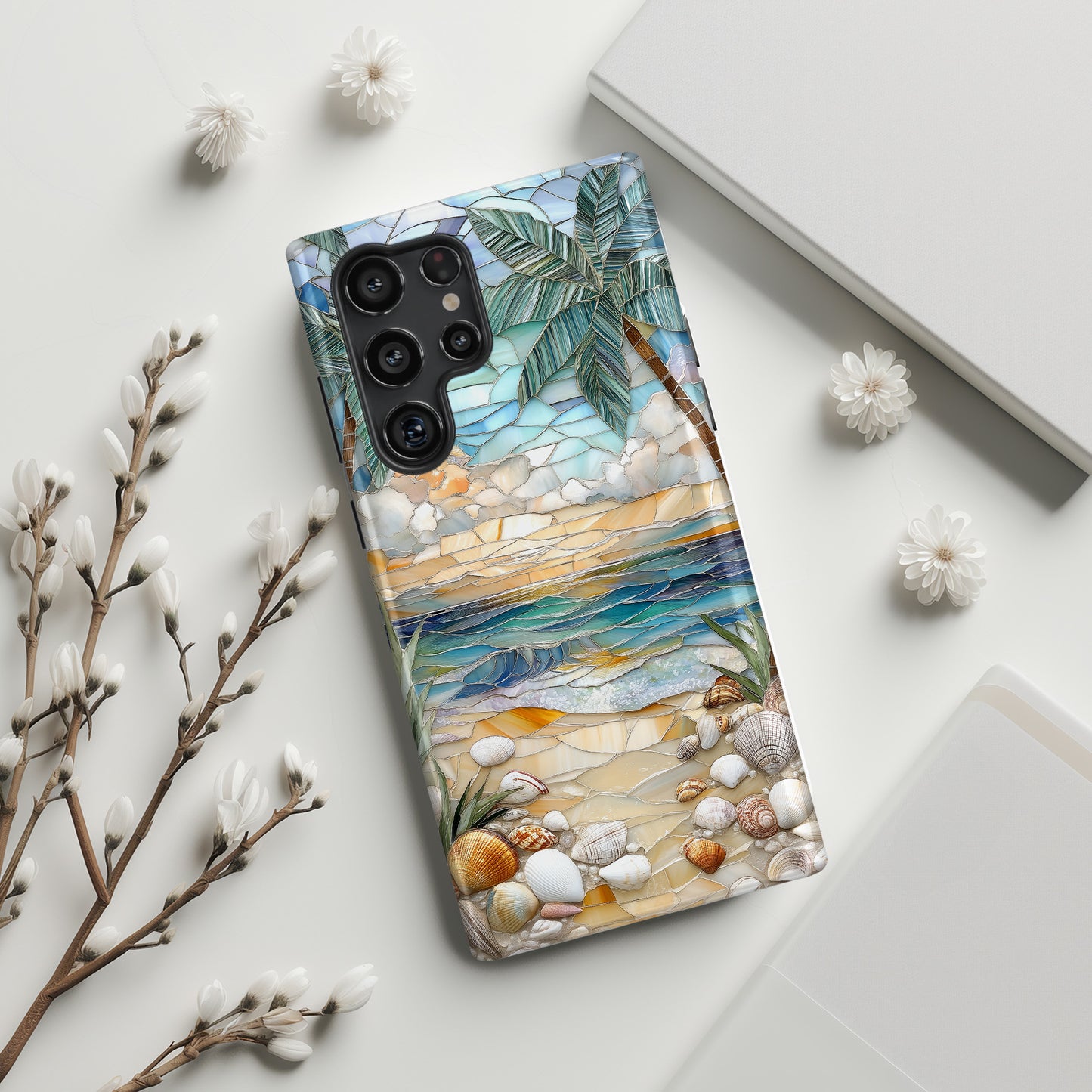 Enchanting Beach Stained Glass Mosaic Design Case for Galaxy S series Phones
