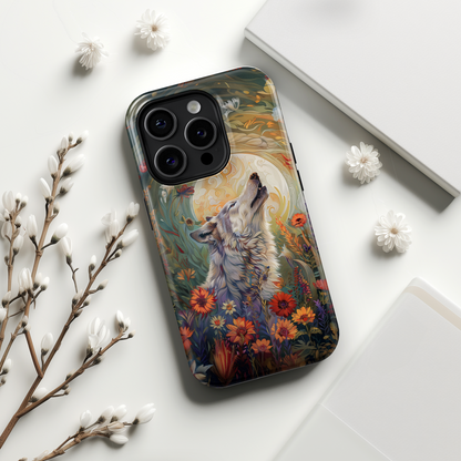 Ethereal Garden Howling Wolf Design iPhone Case