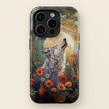 Ethereal Garden Howling Wolf Design iPhone Case