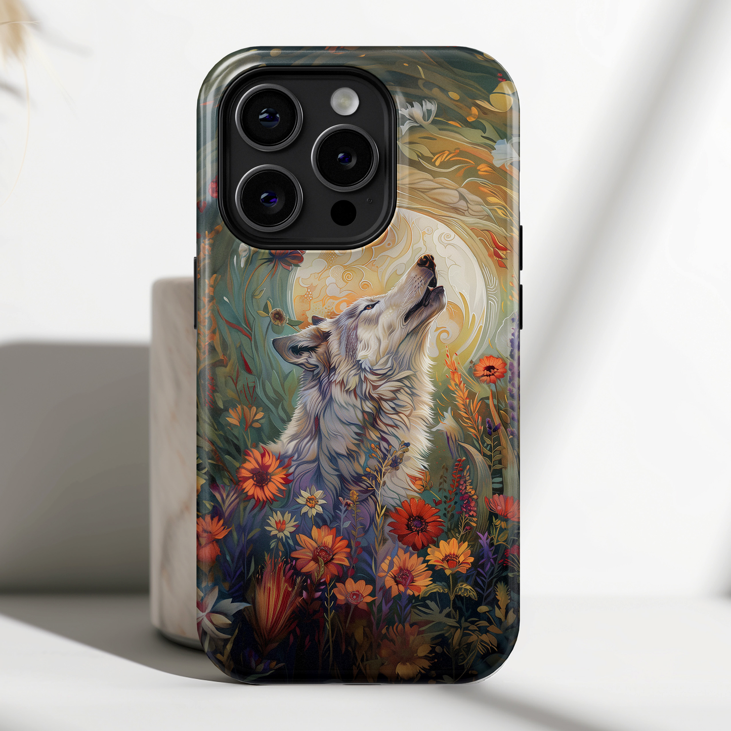 Ethereal Garden Howling Wolf Design iPhone Case