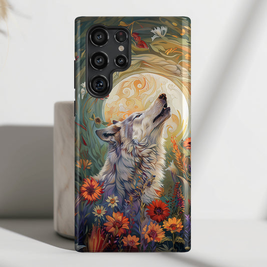 Ethereal Garden Howling Wolf Design Samsung Phone Case