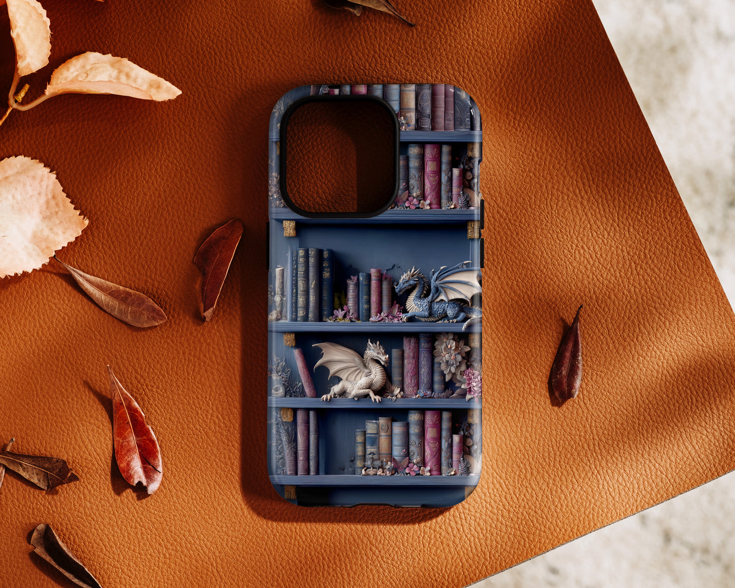 Fantasy Dragon Bookshelf Design iPhone Case
