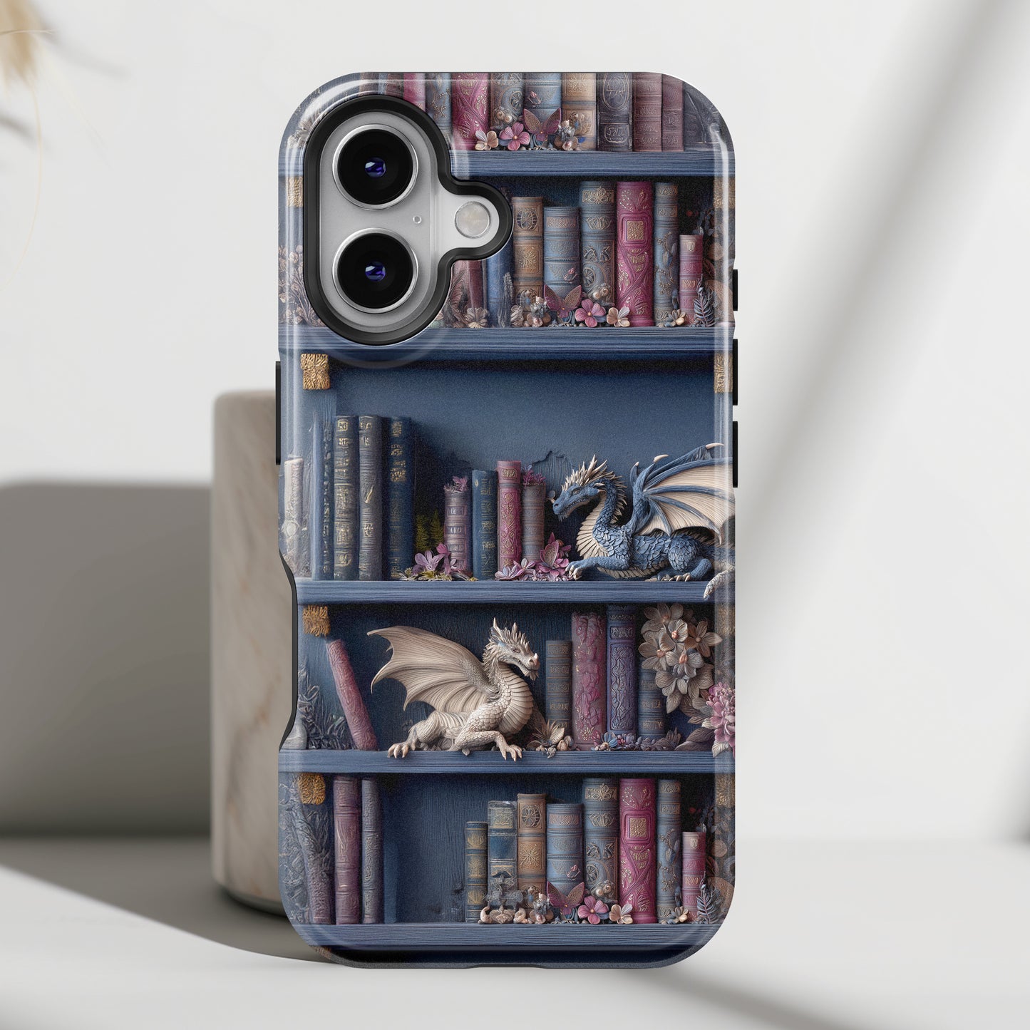 Fantasy Dragon Bookshelf Design iPhone Case