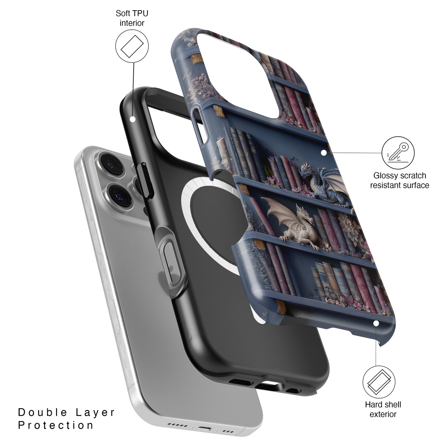 Fantasy Dragon Bookshelf Design iPhone Case