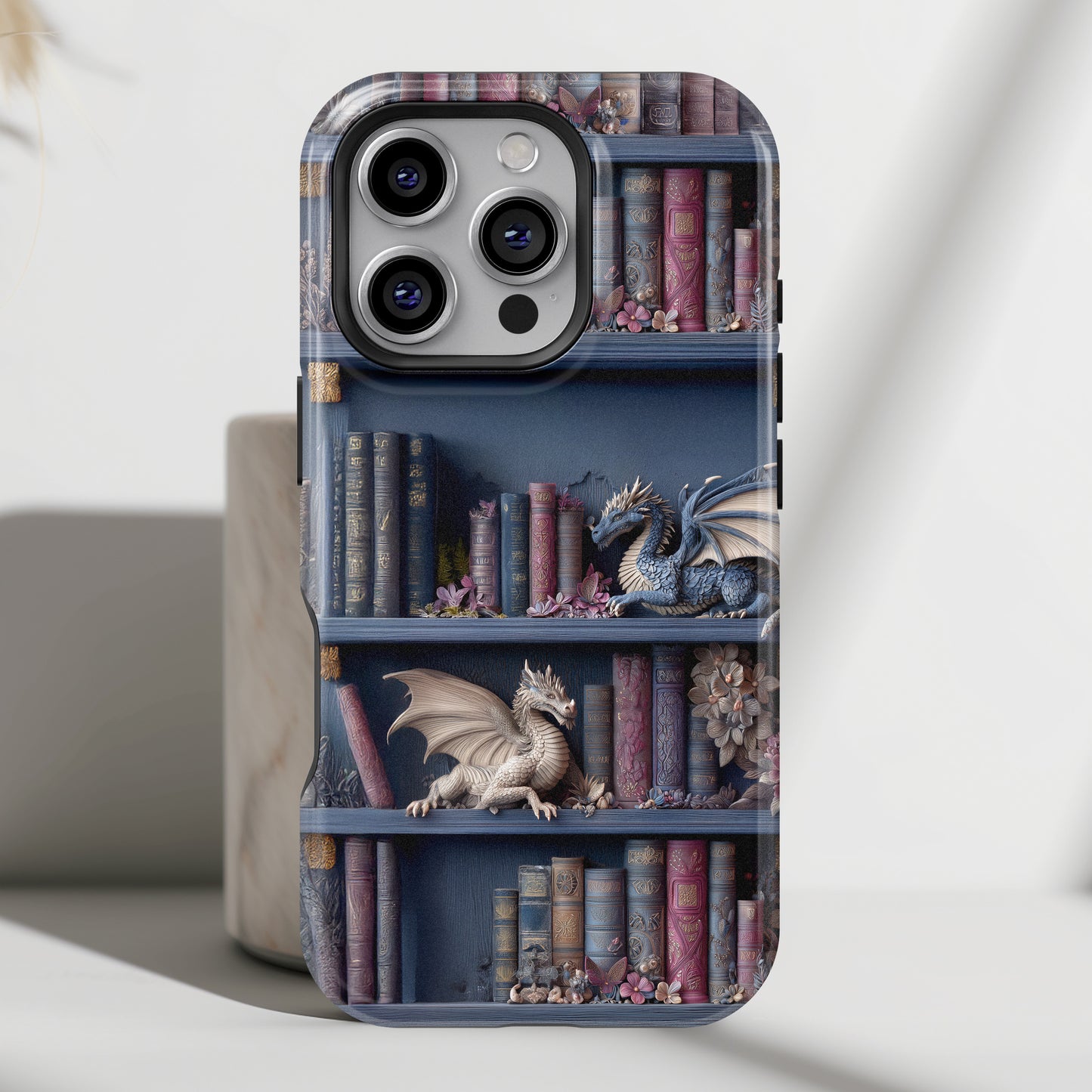 Fantasy Dragon Bookshelf Design iPhone Case
