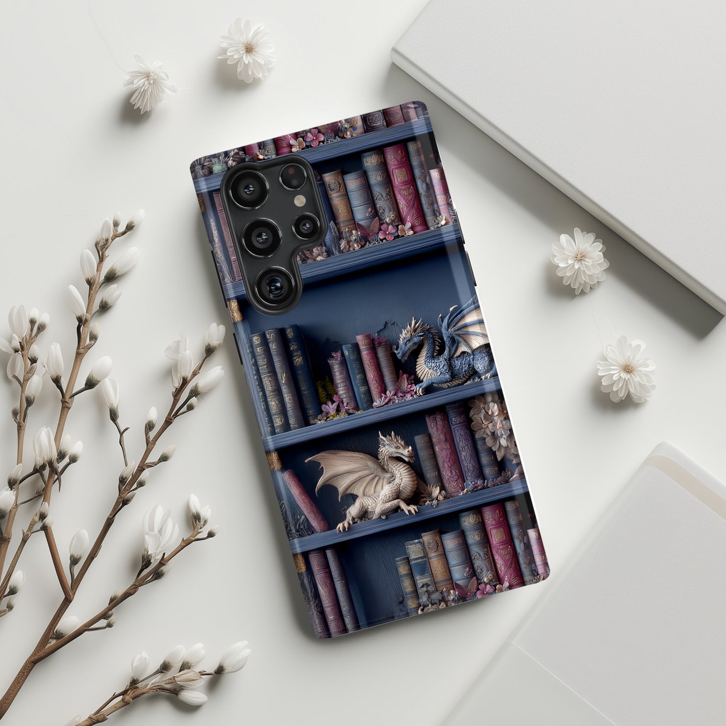 Fantasy Dragon Bookshelf Design Phone Case for Galaxy S series Phones