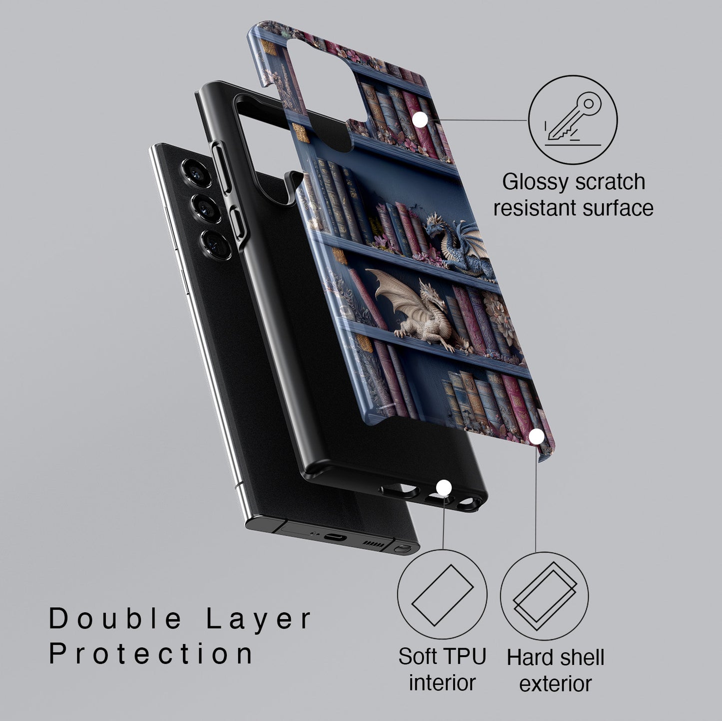 Fantasy Dragon Bookshelf Design Phone Case for Galaxy S series Phones