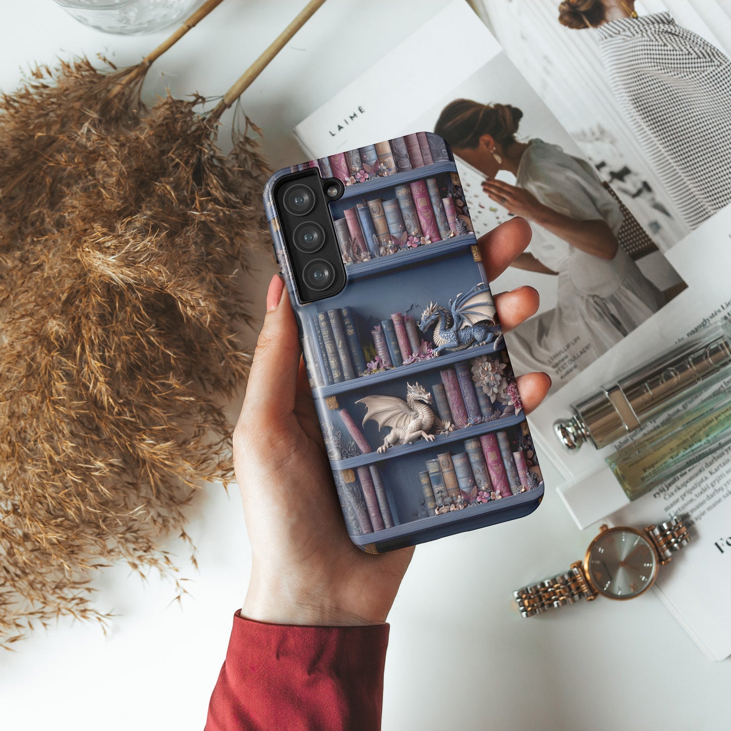 Fantasy Dragon Bookshelf Design Phone Case for Galaxy S series Phones