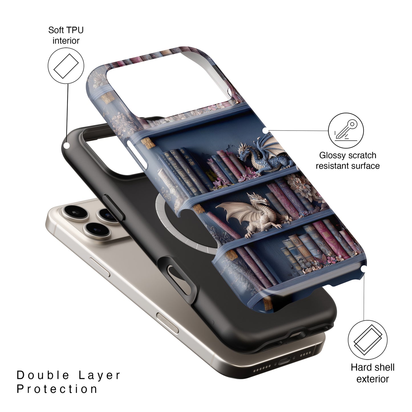 Fantasy Dragon Bookshelf Design iPhone Case
