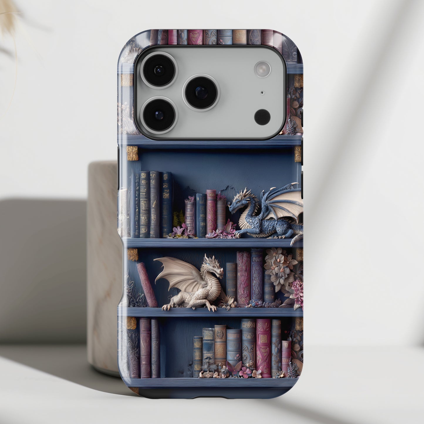 Fantasy Dragon Bookshelf Design iPhone Case