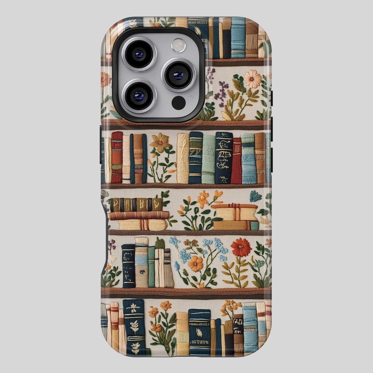 Floral Bookshelf Embroidery Art  Design iPhone Case