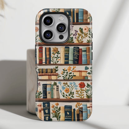 Floral Bookshelf Embroidery Art  Design iPhone Case