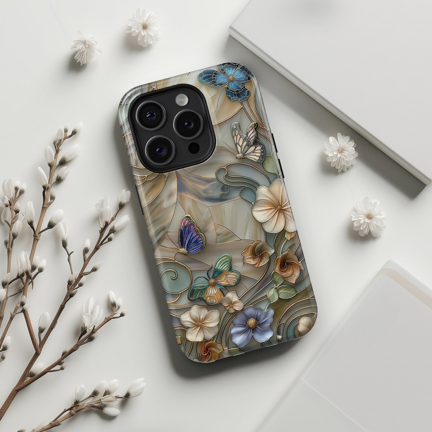 Floral Butterflies Stained Glass Design iPhone Case