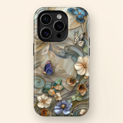 Floral Butterflies Stained Glass Design iPhone Case