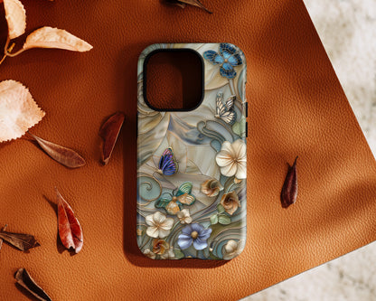 Floral Butterflies Stained Glass Design iPhone Case