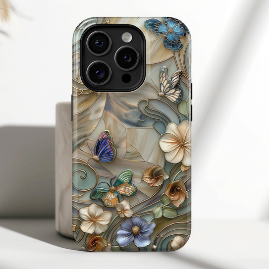 Floral Butterflies Stained Glass Design iPhone Case