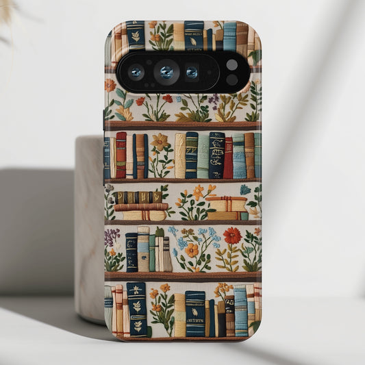 Floral Bookshelf Embroidery Art Design Google Pixel Phone Case