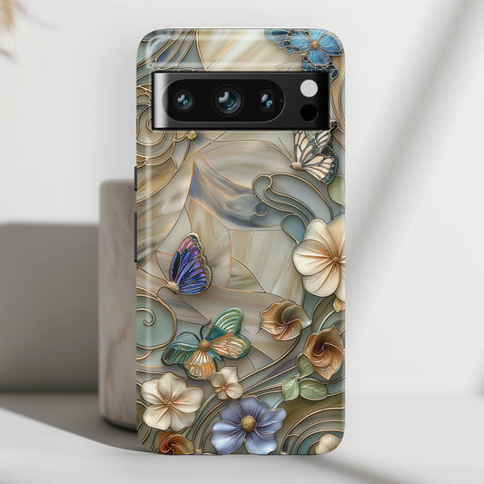 Floral Butterflies Stained Glass Design Google Pixel Phone Case